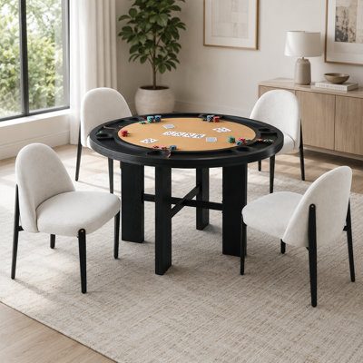 5-Piece Game Table Set, 48" Convertible Poker & Dining Table With 4 Upholstered Fabric Chairs