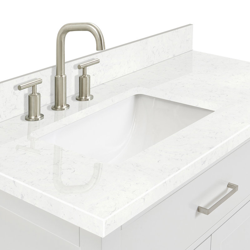 5_ARIEL Bristol 36 Single Sink Bathroom Vanity with Carrara White Quartz, 42" , White, Rectangle