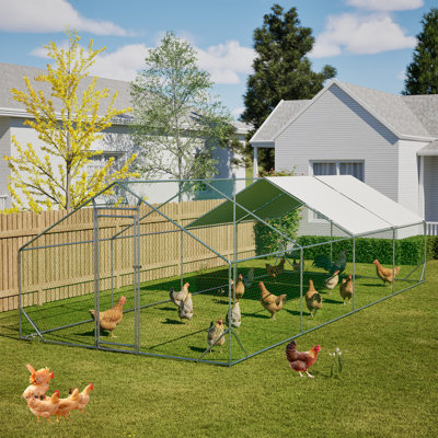 Solid Rustproof Metal Poultry House 10x26x6.56ft Walk-in Livestock Fence Shade Cover Outdoor Backyard Breeding Pen