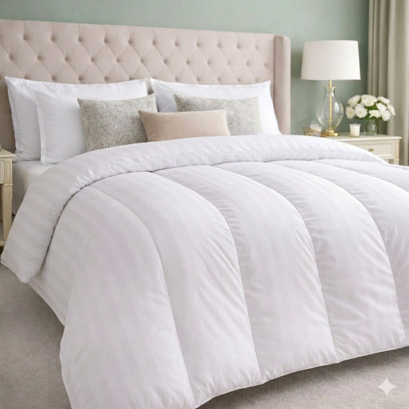 Opulent Home Premium Anti-Allergy Duvet Quilt 18 TOG - Lightweight Stripe Winter Warm Comforter - Single /Double/King/Super King 