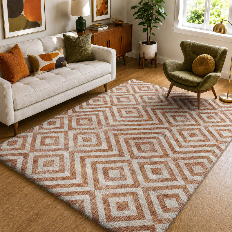 Tapis géométrique Dream Shag ADS733, lavable à la machine de qualité supérieure, Terracotta, 5' x 7'6"