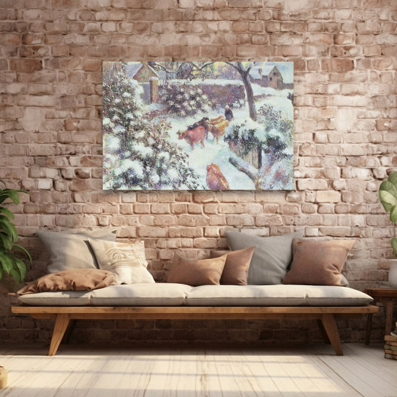 Effet De Neige A Montfoucault, 1882 Impressionist Abstract Contemporary Cow Horse Winter Wall Art Print