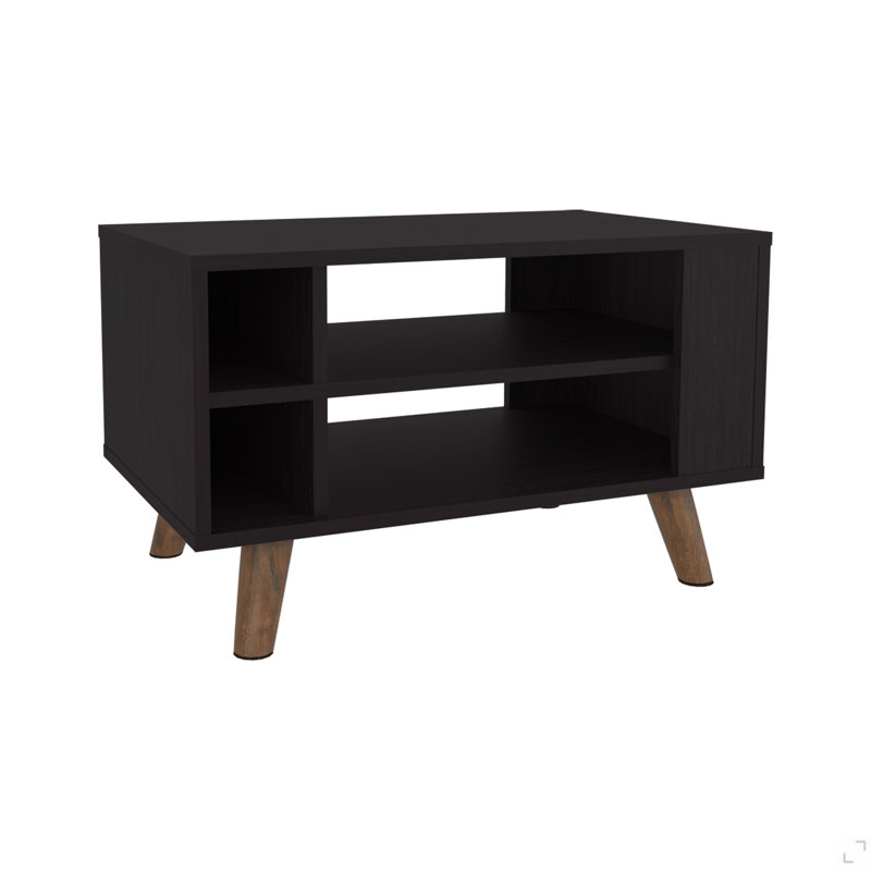 Table basse avec deux tablettes de rangement ouvertes spacieuses et une table centrale de salon moderne et fonctionnelle