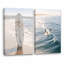 Ensemble de 2 impressions sur toile côtières, vagues de l'océan et planche de plage, art mural moderne neutre pour le salon, la chambre et la salle de bain-362154536