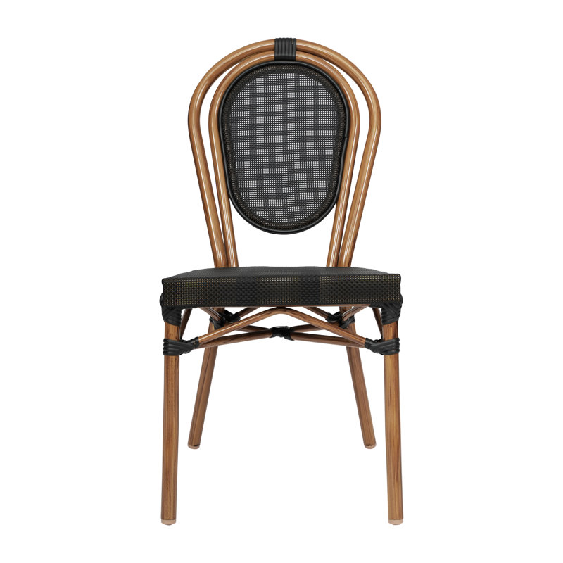 Copenhaver All-Weather Commercial Stacking Paris Chair with Metal Frame, Black/Natural