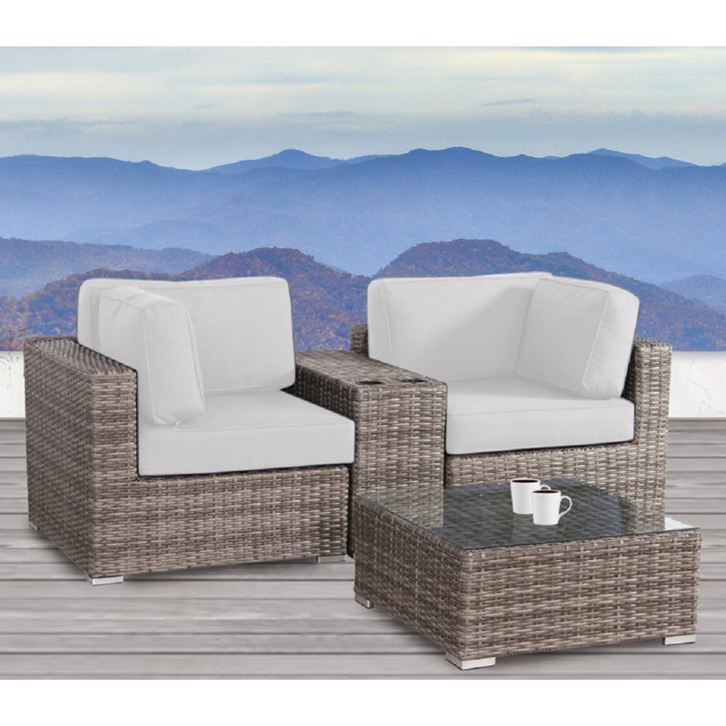 Lazaro Wicker Fully Assembled 2 - Person Seating Group with Sunbrella Cushions, Sunbrella Canvas