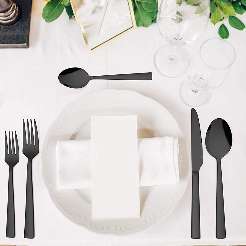 Latitude Run® Valcour Stainless Steel Flatware Set - Service for 12, Black