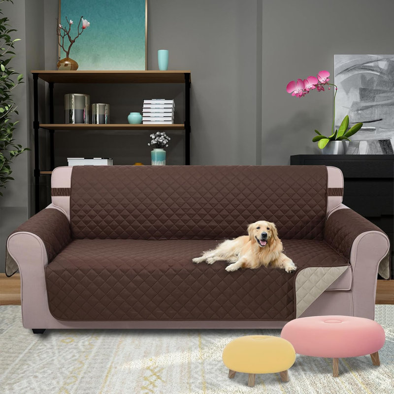 Housse de canapé réversible et lavable pour les chiens, avec sangles élastiques, protecteur de meubles hydrofuge pour 3 coussins (canapé, café / beige)