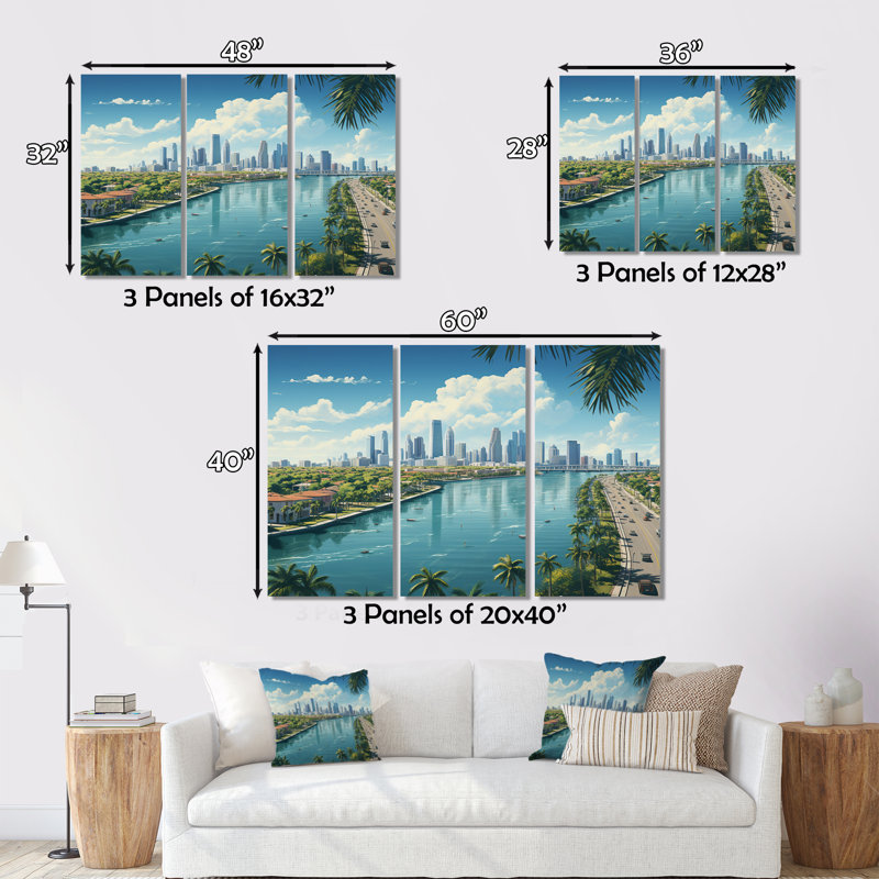 «Miami Sunshines State III», reproduction sur toile 3 pièces, H 40 po x l 60 po x P 1 po