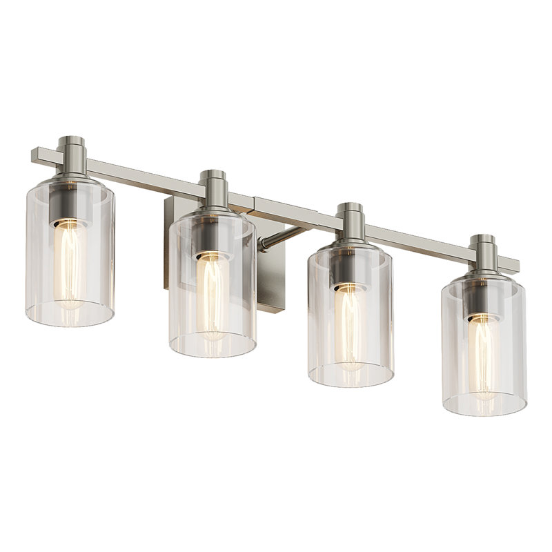 Luminaire de meuble-lavabo moderne, métal durable avec abat-jour en verre, résistant à l'humidité, Quatre lumières, Nickel