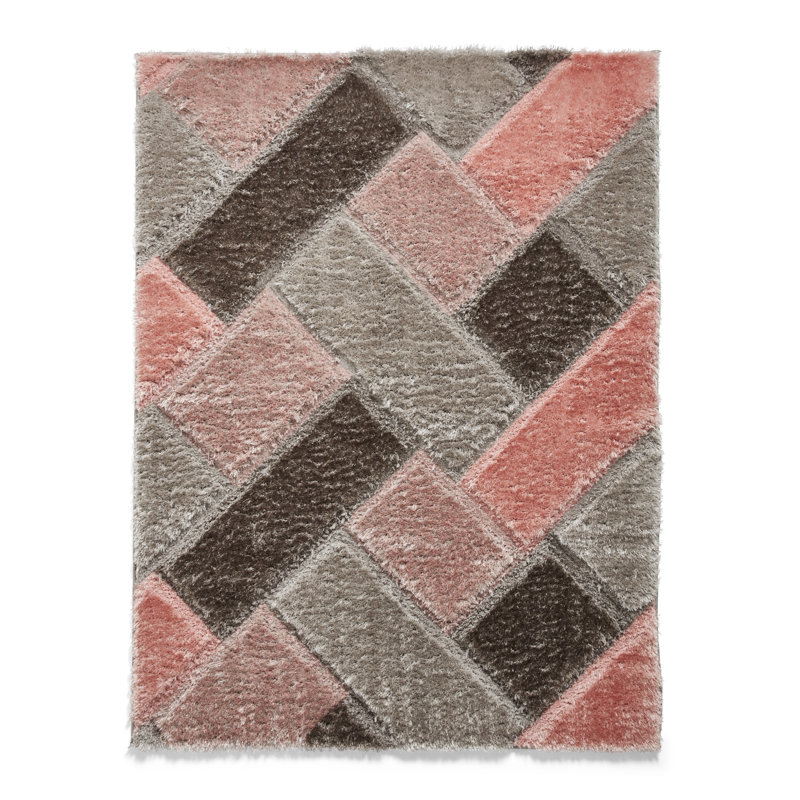 Machine Woven Grey/Pink Rug, Rectangle 80 x 150cm