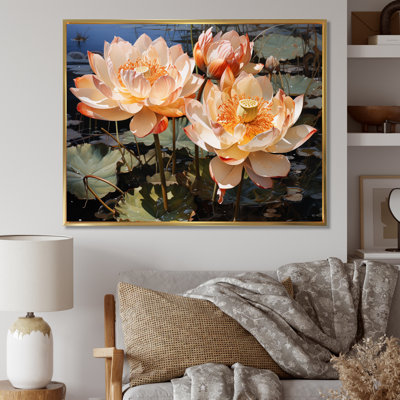 Coral Buddhist Art Lotus Serenity, reproduction d'art sur toile encadrée