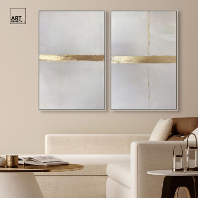 Ensemble de décoration murale bohème « Lustrous Gold Lineage » sur toile, par Art Remedy, cadre noir, 10 x 15