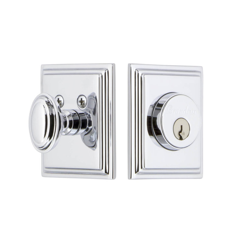 Carre Single Cylinder Deadbolt with Square Rosette, Bright Chrome, 2.75"