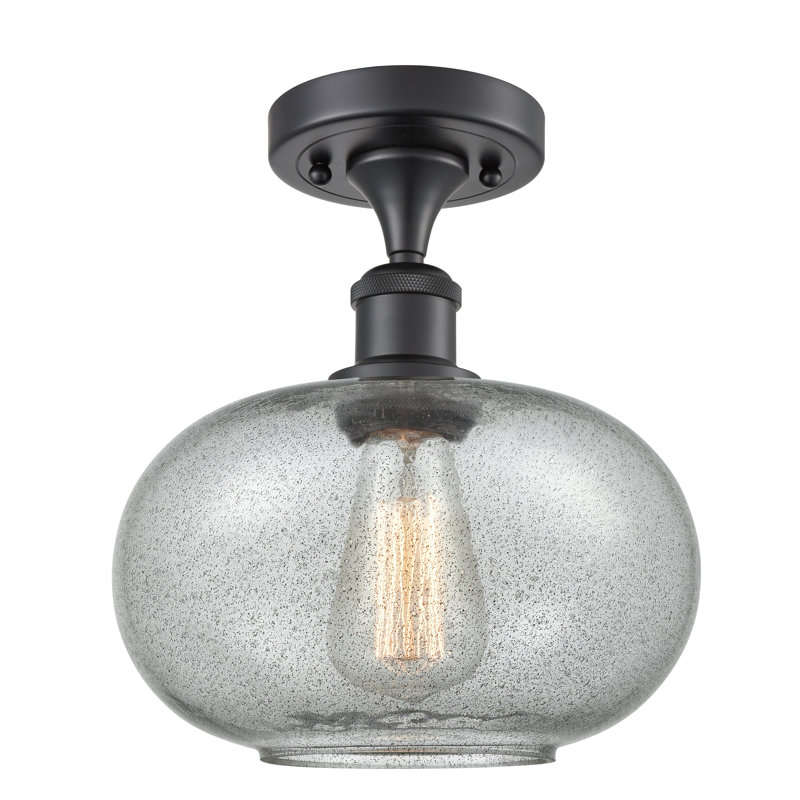 Bethlehem Semi Flush Mount, Charcoal, 3.5 Watt Vintage LED Bulb, White and Polished Chrome