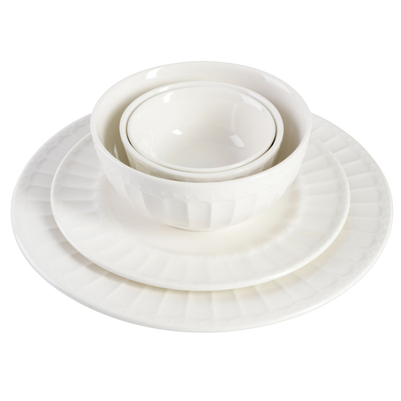 White Embossed Porcelain 40-Piece Dinnerware Set, Service for 8
