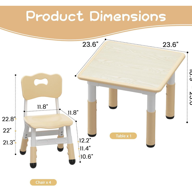 Ensemble de table pour tout-petits et 4 chaises avec bureau Graffiti, Beige