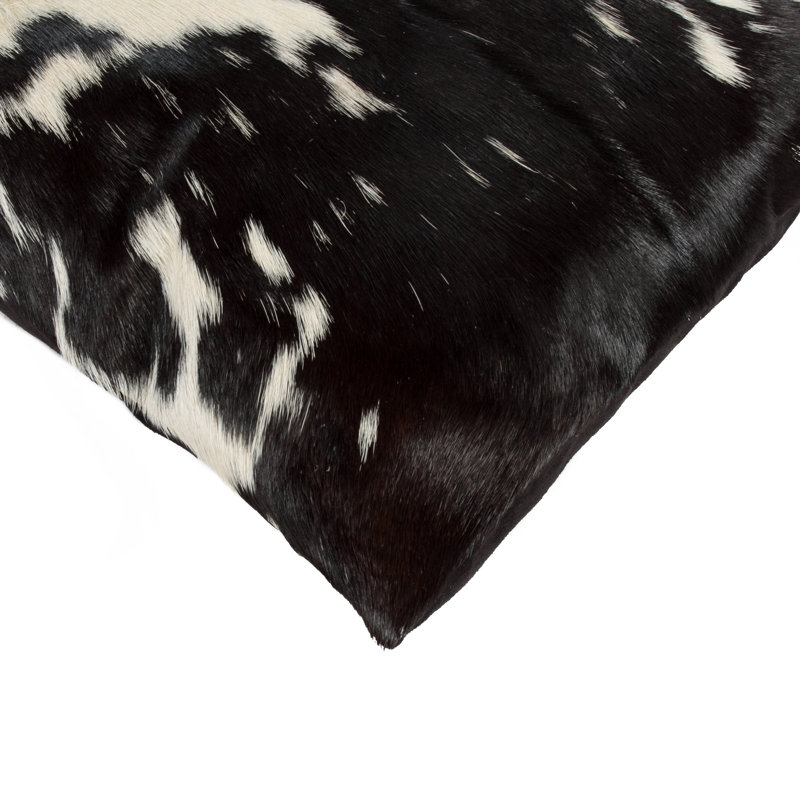  Coussin en cuir de vache 18 po x 18 po, Noir / blanc clair