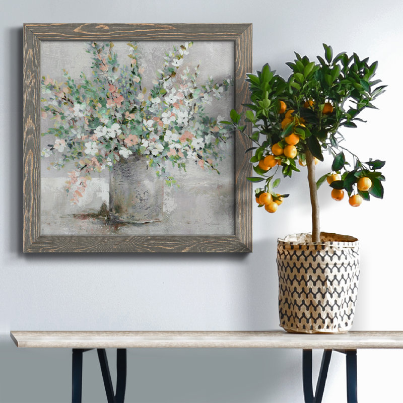" Farmhouse Retreat " Painting Print, Distressed Gray Framed Canvas, 17" H x 17" W x 1.5" D