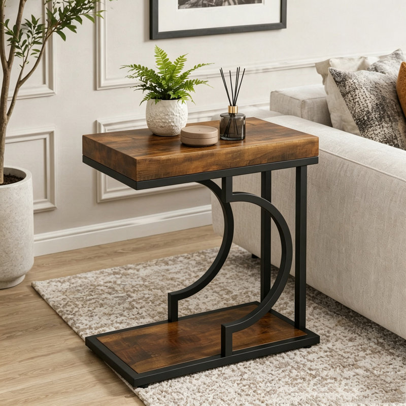 Table de chevet, table de bout, Noir et brun