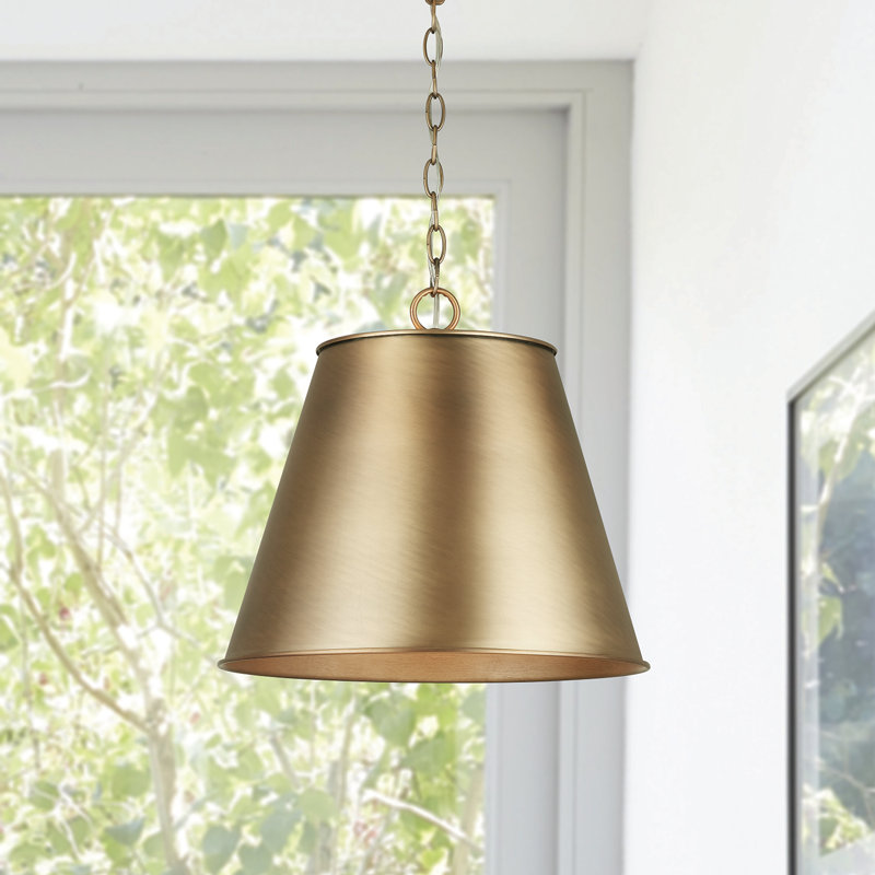 Elegant Aged Brass Cone Pendant with Metal Shade