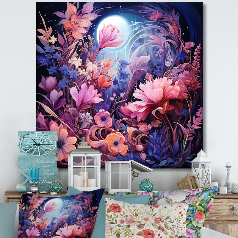 Rose et mauve floral prairie - art mural prairie, Gold Picture Framed, 16" H x 16" W