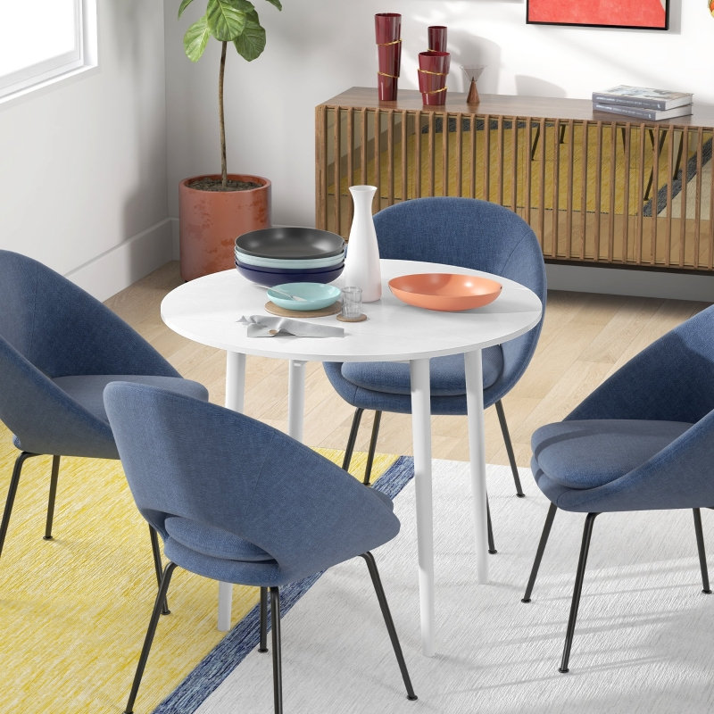 Dining Table with Wood Base, White / Natural Wood