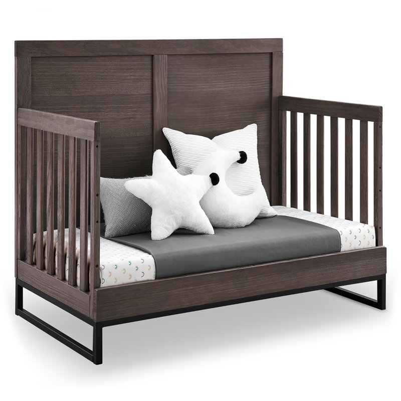 Rustic Gray and Matte Black 6-in-1 Convertible Baby Crib