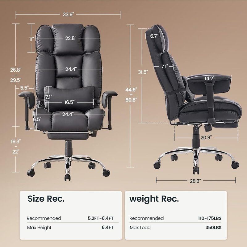 Fauteuils de direction pour bureau à domicile avec repose-pieds, Noir