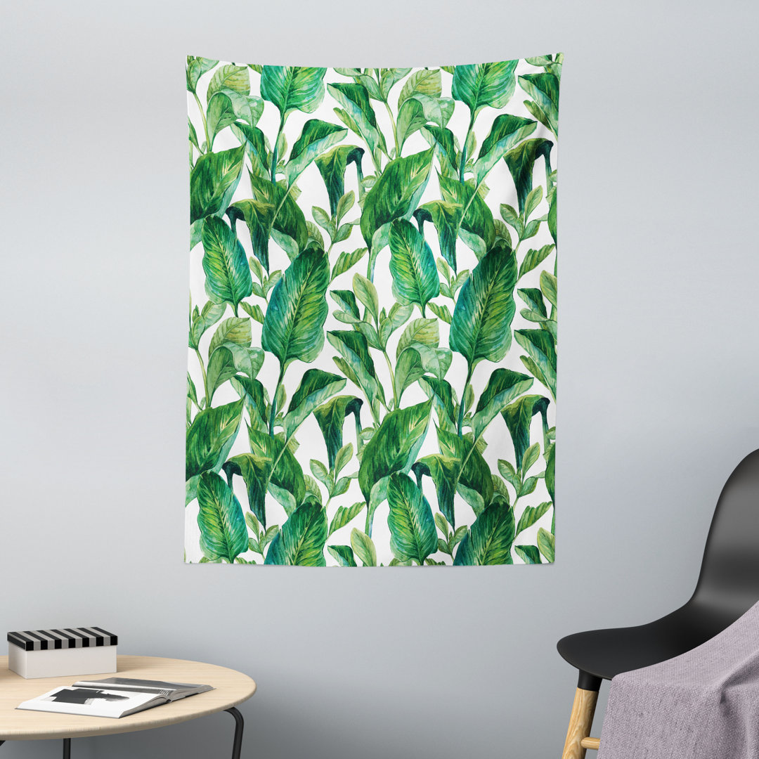 Wandteppich, Watercolored Banana Tree, Blatt, Grün Dunkelgrün