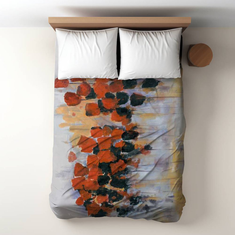 Polyester Sateen Duvet Cover, Twin Duvet, Blue Red Flowers Field