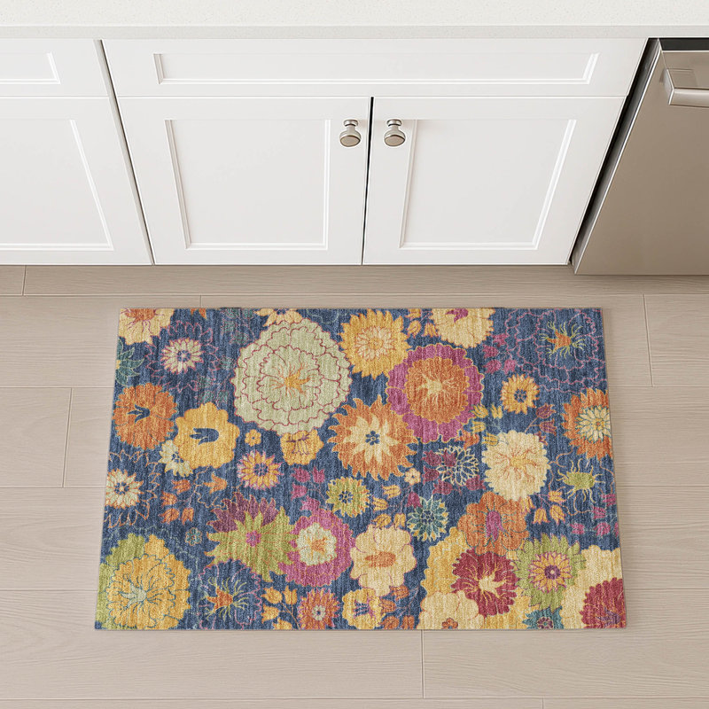 Machine Washable Indoor/Outdoor Matteson ACN2293 Floral Rug, Rectangle 1'8" x 2'6"