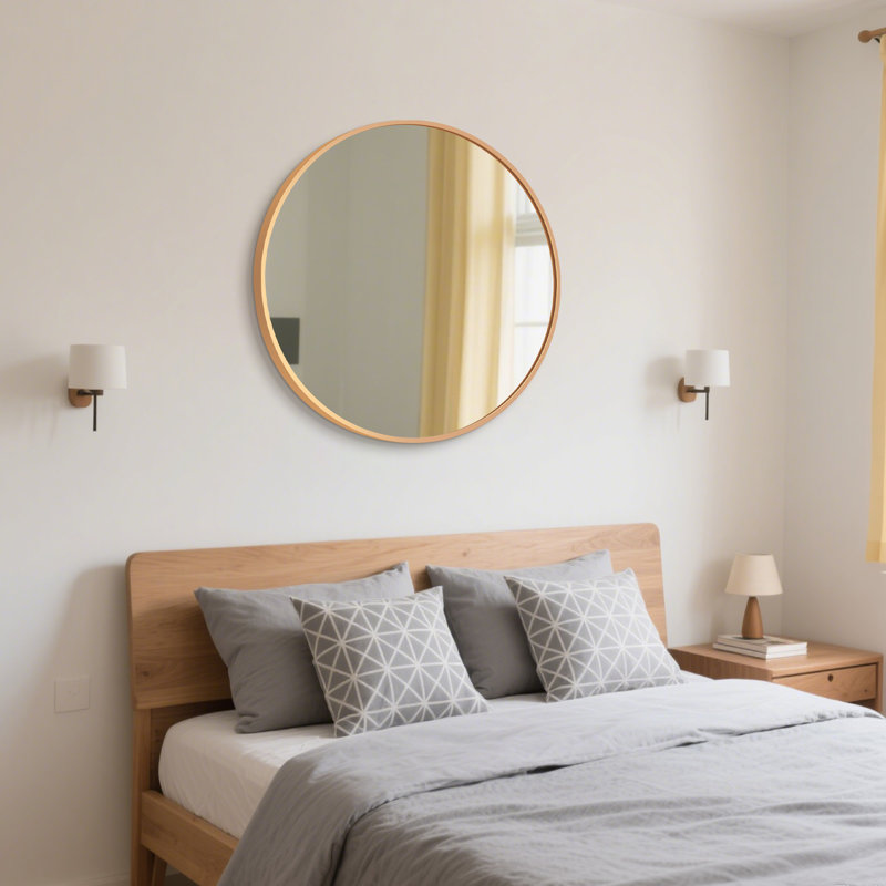Aloysius Metal Flat Wall Mirror, 36" H x 36" W, Brass, 1