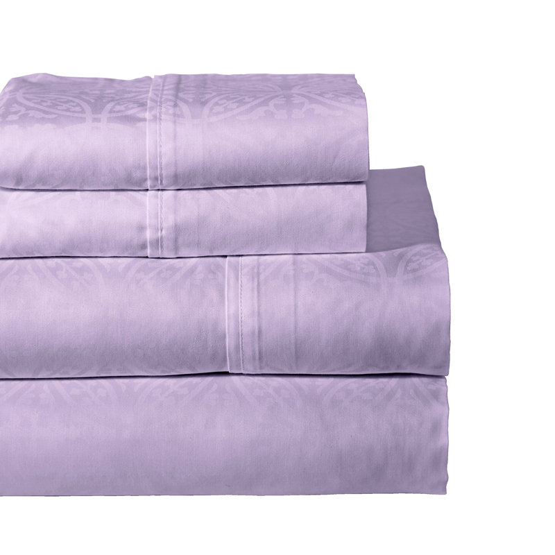  Ensemble de draps 100% coton 300 fils 300 fils, Ensemble de draps pour très grand lit avec 2 taie, Lavande