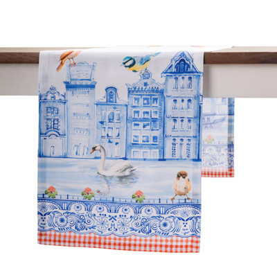 Maison d' Hermine Table Runner 100% Cotton Single Layer Table Runners 72 inches Long Decorative for Home Kitchen Dining Valentines Day Decorations Spring Summer (Amsterdam Canals, 14.5" x 72")