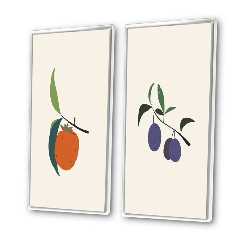 Vintage Autumn Harvest Fruits II - ensemble de 2 impressions, H 20 po x l 24 po x P 1 po, Toile avec cadre blanc