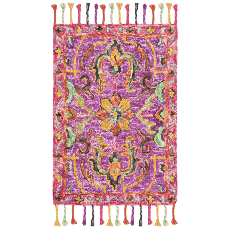 Ferrera Hand-Knotted Wool Purple Area Rug, Rectangle 2' x 3'
