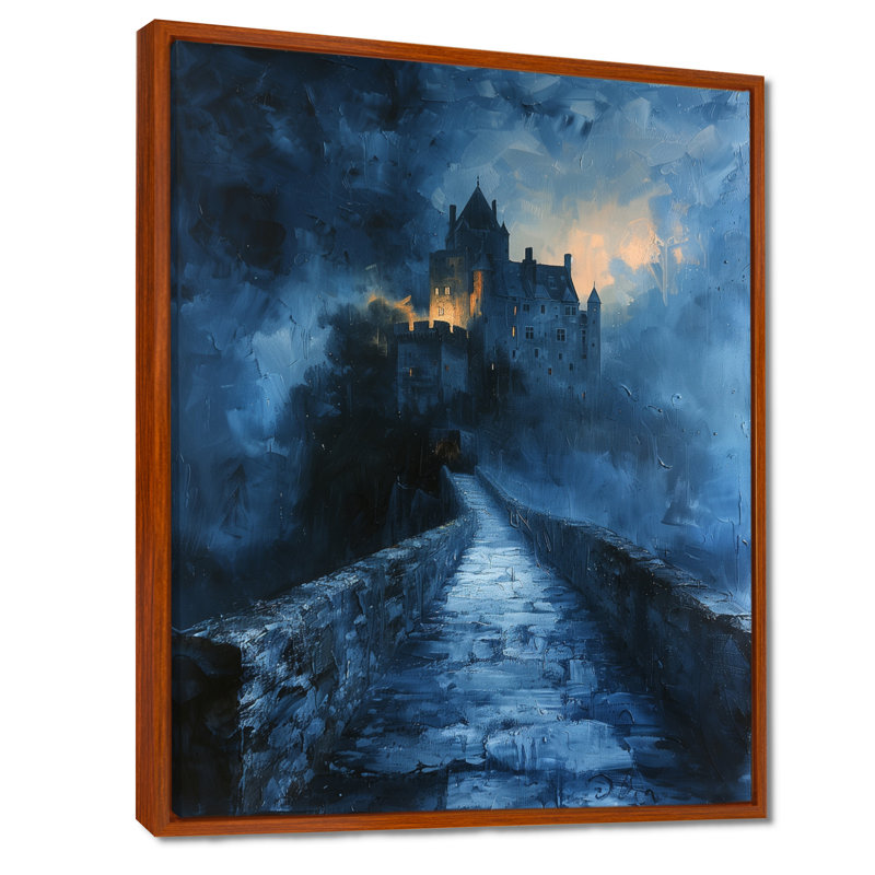 Orange, bleu, hiver, gothique, fantôme, château, châteaux, art mural, Toile encadrée noire simple, H 20 po x l 12 po x P 1 po