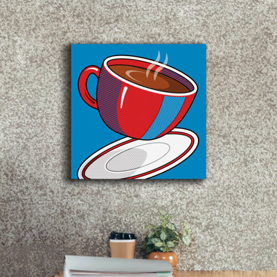 «Red Coffee Cup On Blue on Canvas» par Ron Magnes, reproduction