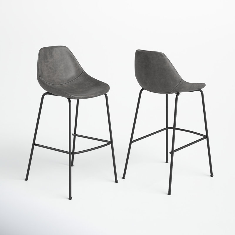 Garner Upholstered Counter Stool with Metal Frame, Vintage Dark Gray Faux Leather, Bar Stool (29” Seat Height)