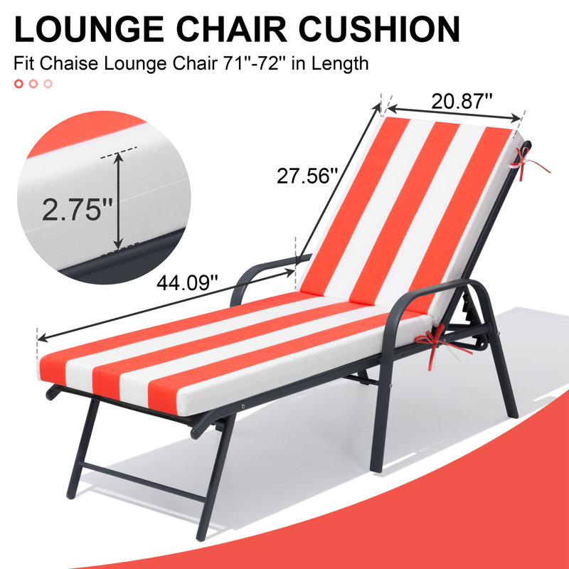 Coussin de chaise longue d'extérieur 72 po, 2, Vert rayé