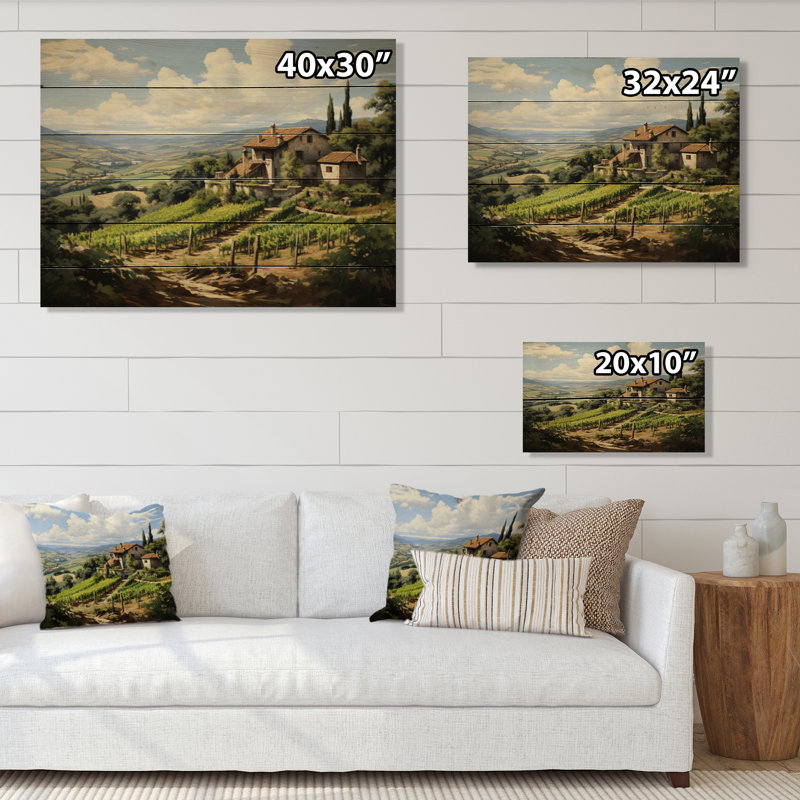 Vineyard Country Charm Serene On Wood Print, H 10 po x l 20 po x P 0,78 po
