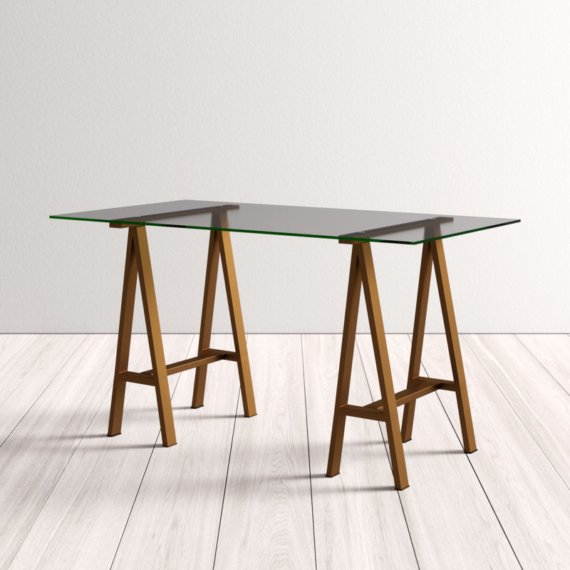 Bureau en verre Tigerlily, H 30 po x l 55 po x P 30 po, Laiton brossé
