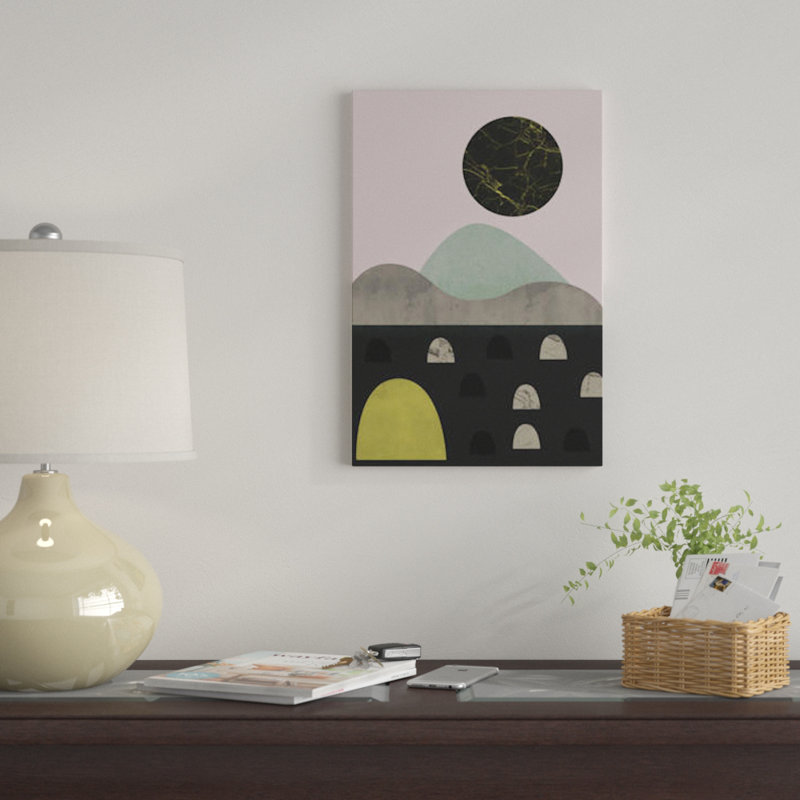 «Stones and Moon» par Flatowl, impression sur toile, H 26 po x l 18 po x P 1,5 po, Toile avec cadre noir, Pas de tapis