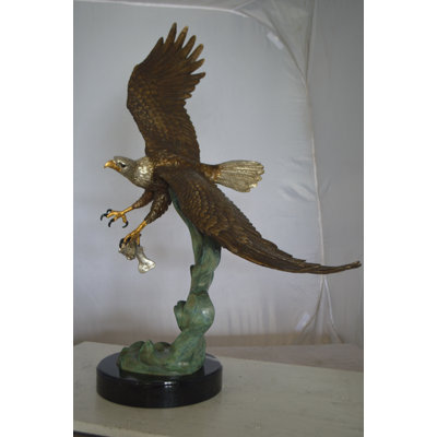 Jahnke Eagle Flying With His Pray Bronze Statue -  Size: 32"L x 15"W x 33"H.