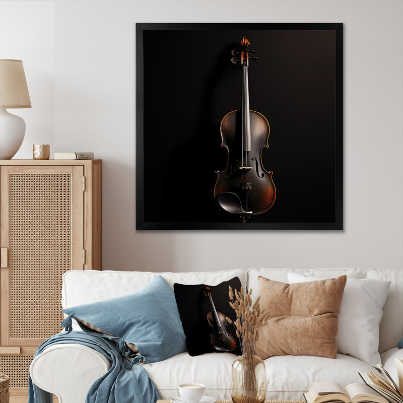 Violon vibrato élégant ébène sur toile, H 16 po x l 16 po x P 1 po, Cadre simple noir