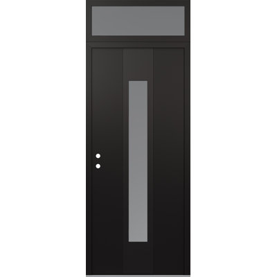 A1 Right-Hand Panel Black Steel Prehung Front Entry Door With Transom