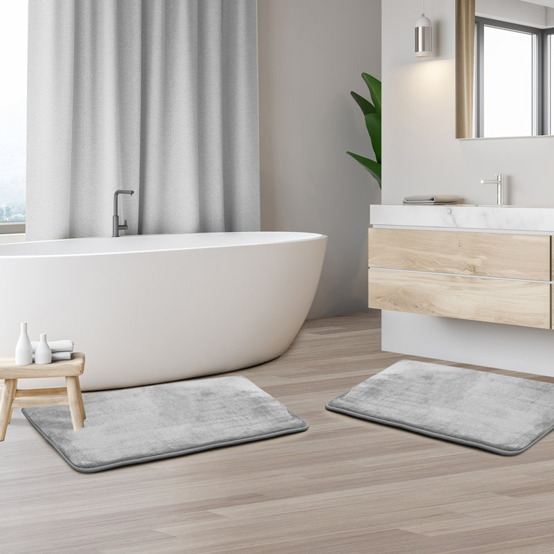 Steph Luxury Ultra Soft and Absorbent Memory Foam Bath Rug Set with Non-Slip Backing, Small: 17"W x 24"L, Silver
