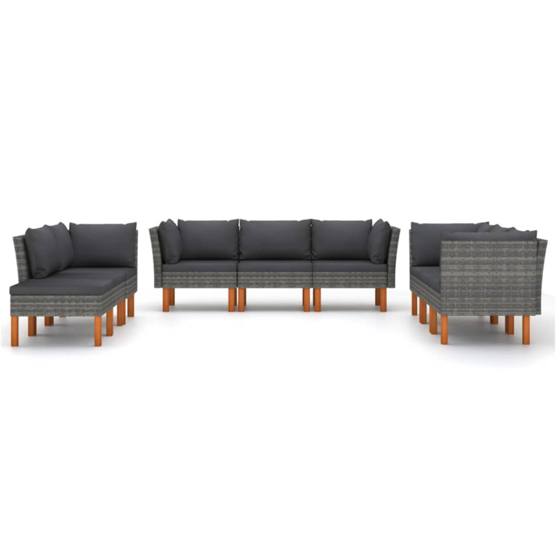 Ensemble de patio 9 pièces avec coussins 9 pièces, Gris, Gris