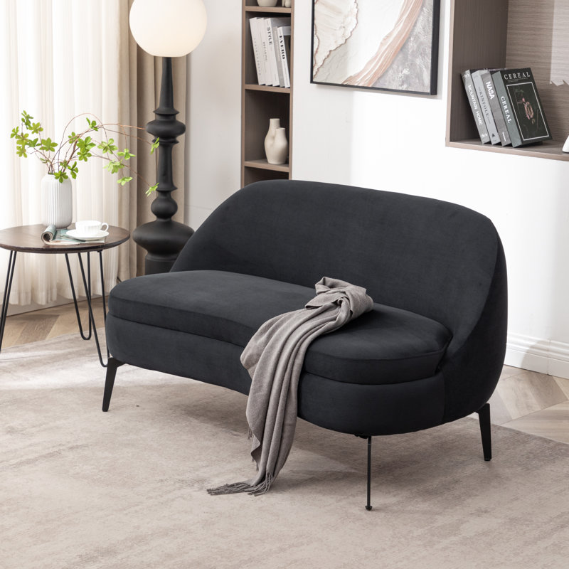 Bula Upholstered 50'' Loveseat, Black Velvet